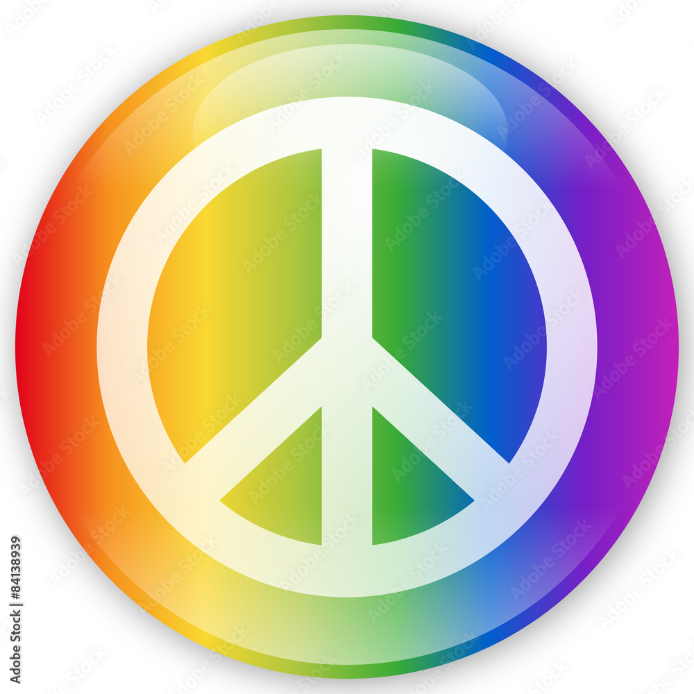 Runder Button mit Friedenszeichen, Regenbogenfarben, Vektor Runder Button mit Friedenszeichen, Regenbogenfarben, Vektor