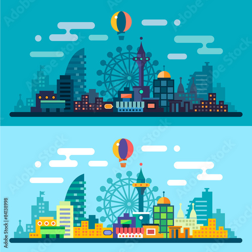 Night and day city landscape