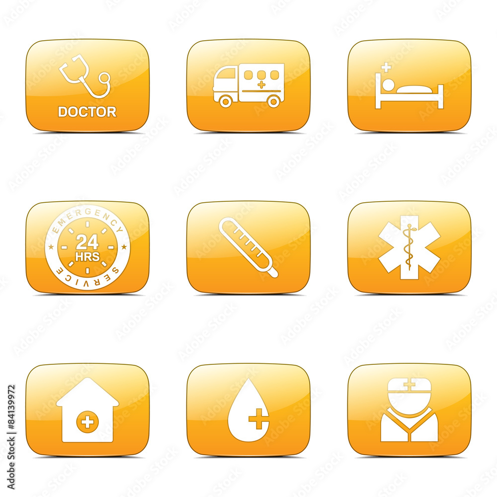 Fototapeta premium Hospital Health Square Vector Yellow Icon Design Set 2