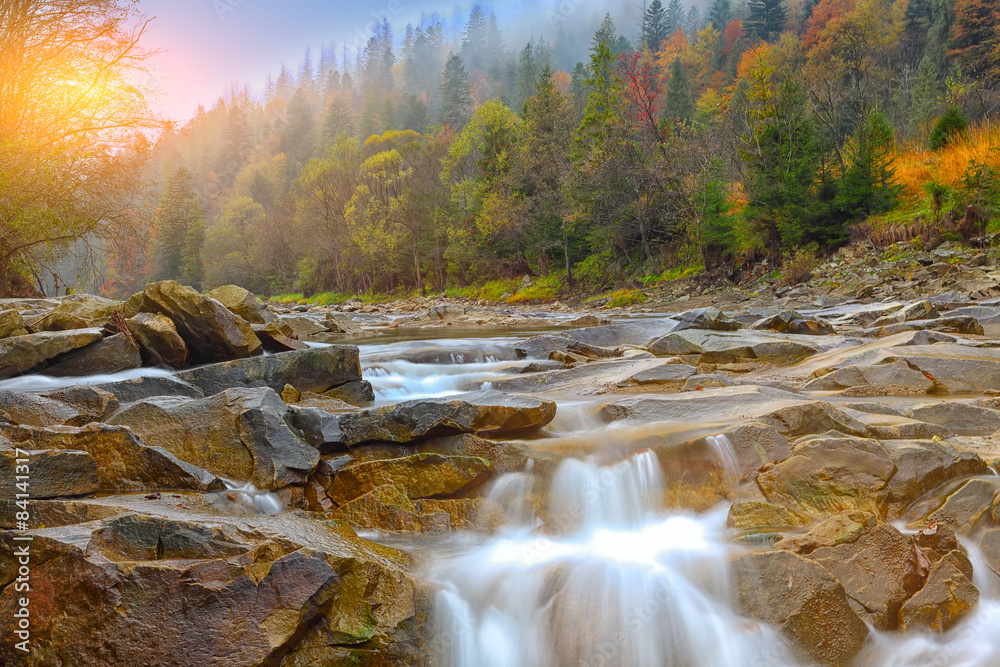 mountain river in autumn at sunrise mountain river in autumn at sunrise