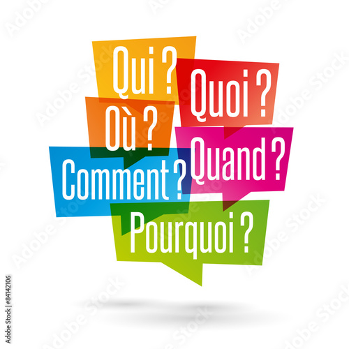 Bulles "qui, quoi, où, quand, comment, pourquoi ?"