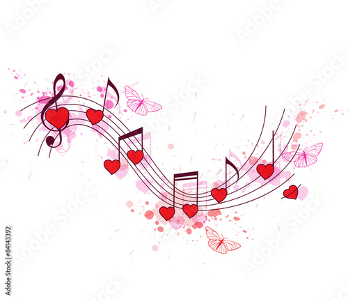 Notes and red hearts