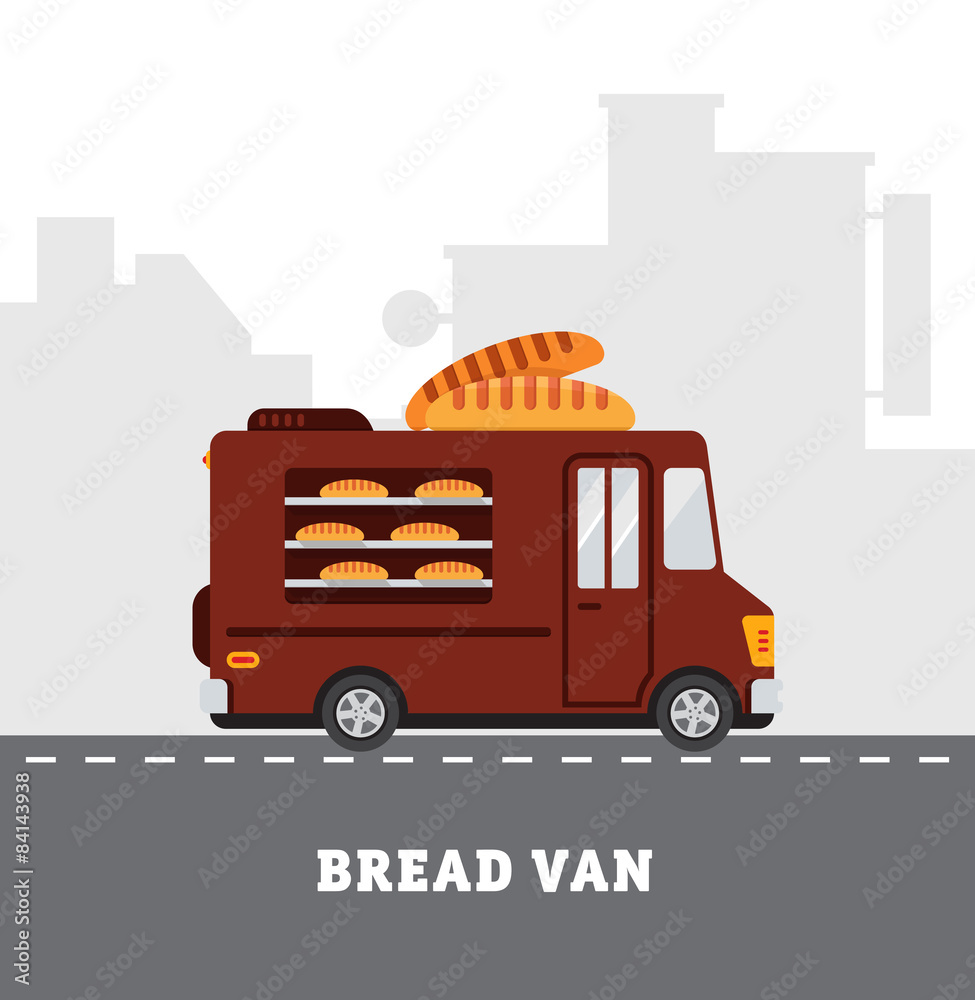 Street food van. Fastfood delivery. Flat design vector