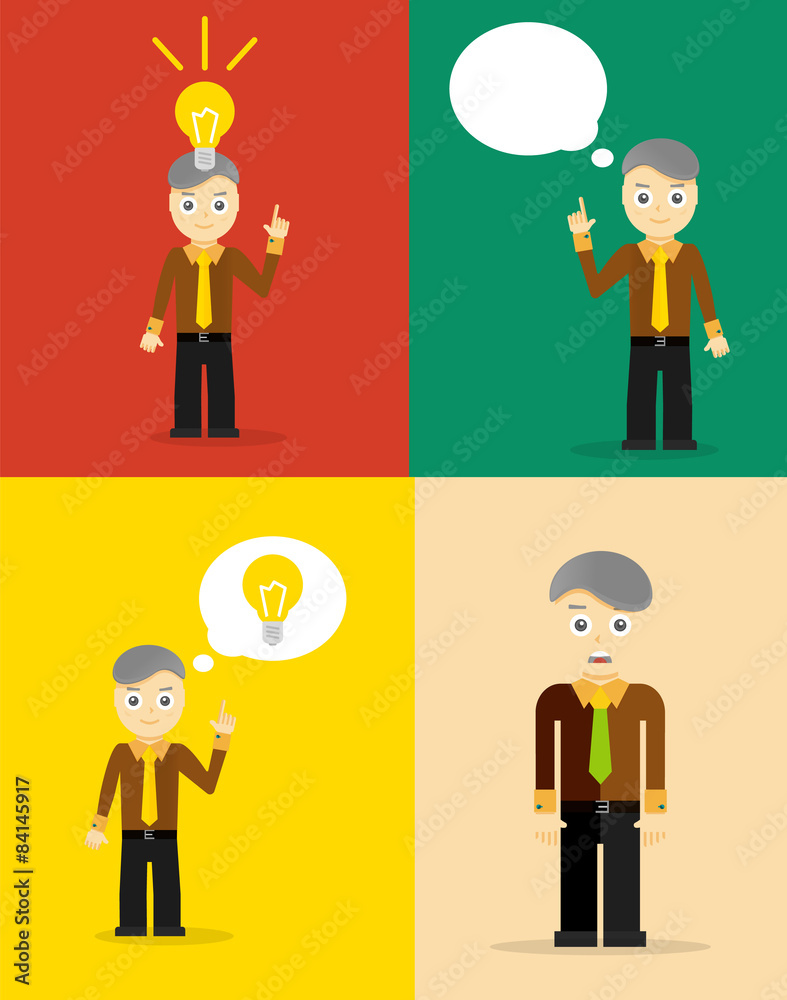 Young businessman thinking of his ideas. Set of flat design Young businessman thinking of his ideas. Set of flat design