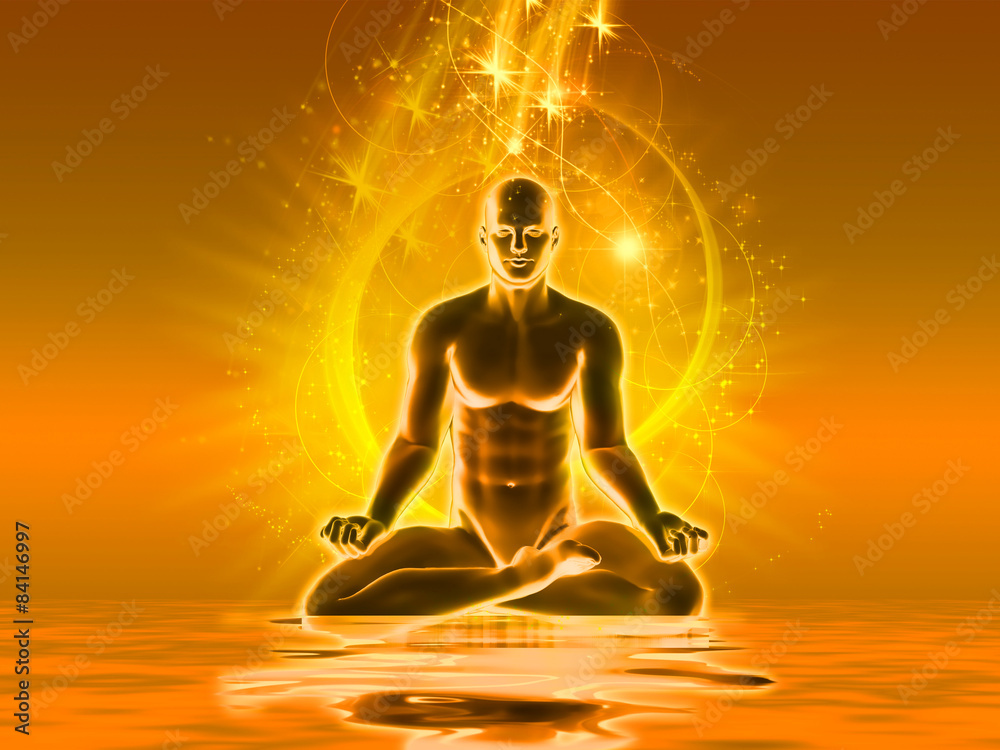 Meditation with golden light Stock Illustration | Adobe Stock