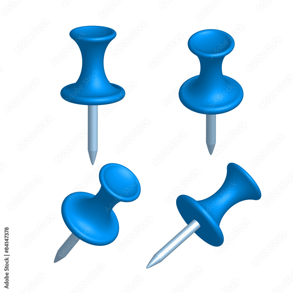 Set of blue pin different view, thumbtack, vector, illustration Set of blue pin different view, thumbtack, vector, illustration