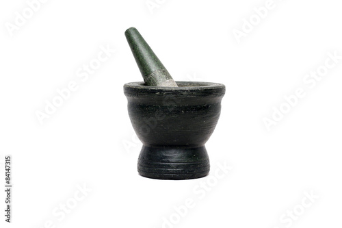 Granite mortar and pestle. Isolated on white background