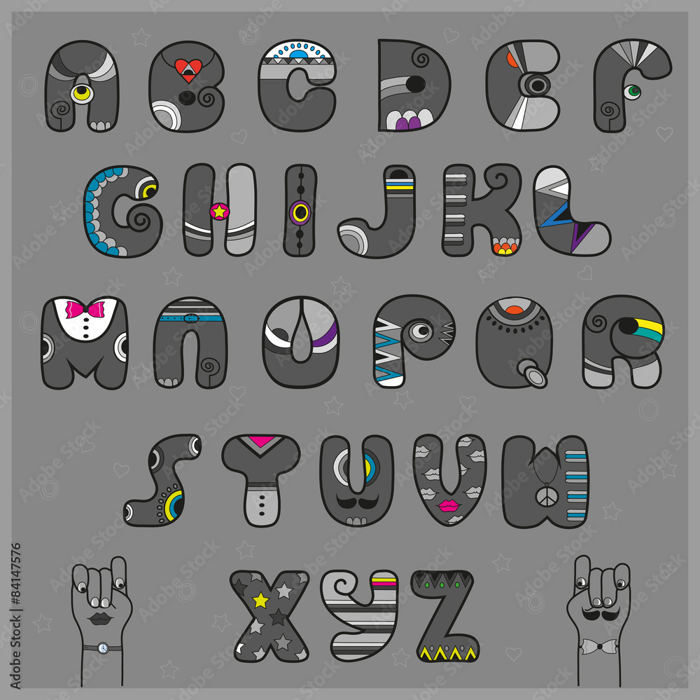 Hipster Alphabet. Funny gray letters