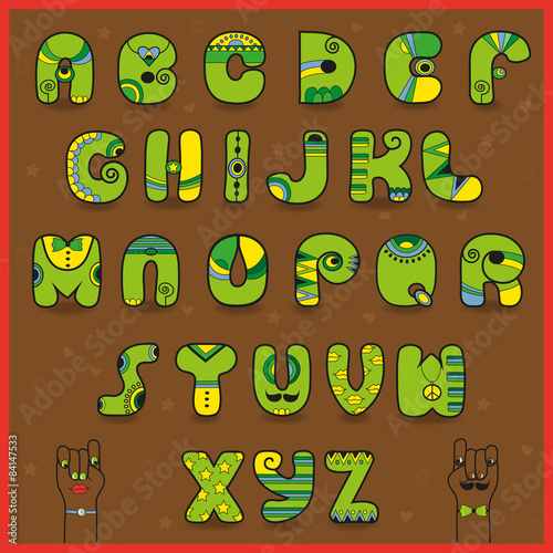 Smaragdine Alphabet. Funny green yellow letters