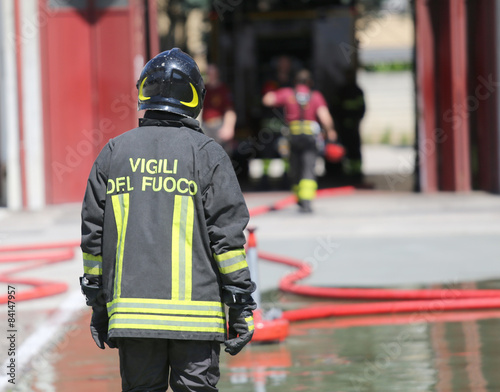 isolated Italian fireman with protective uniform