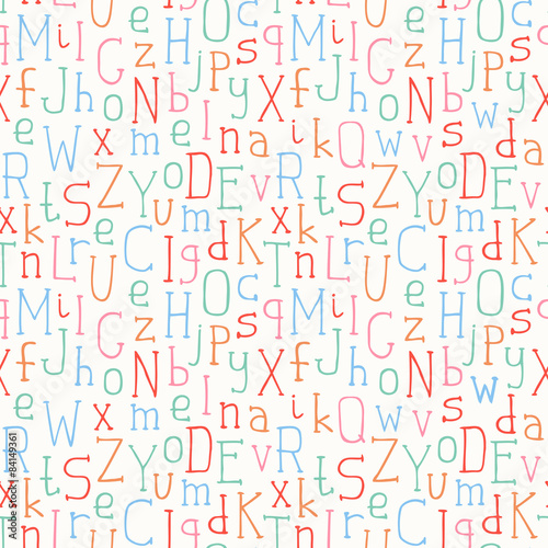 Vector seamless pattern of colorful hand drawn font. Beautiful