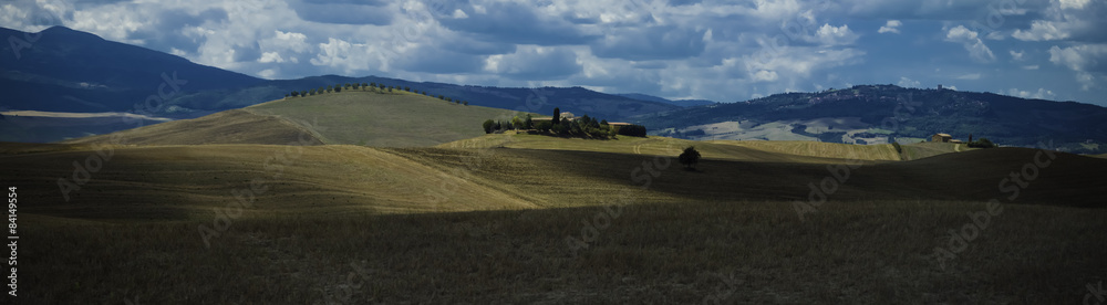 Fototapeta premium toskania, panorama, winnica, val d’orcia, włochy, sierpień, cyprysy, Tuscany, vineyard, Val d'Orcia, Italy, August, cypresses