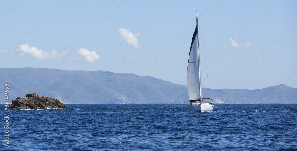 Sailboats participate in sailing regatta. Yachting. 