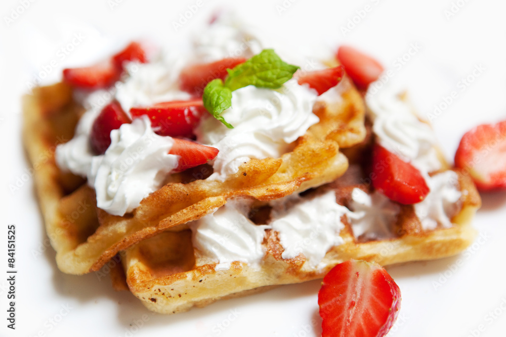 Breakfast - waffles with fresh berries and cream