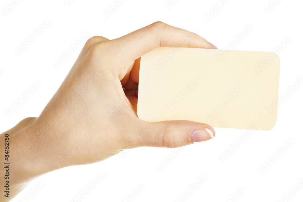 Hand holding business card, isolated on white Hand holding business card, isolated on white