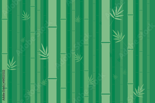 Bamboo stems with leaves in regular pattern on green background