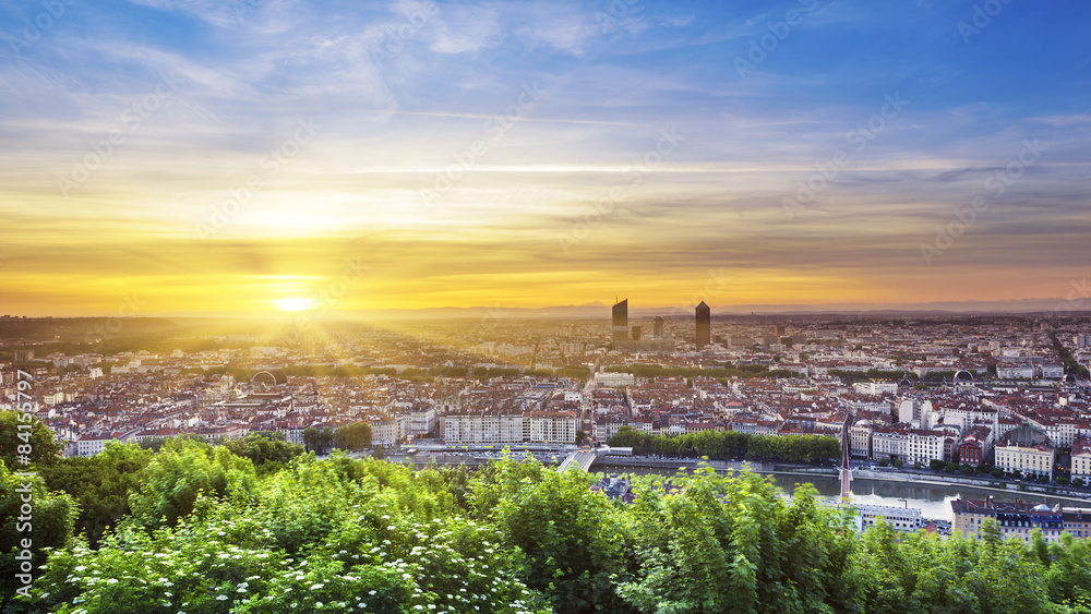 View of Lyon city at sunrise