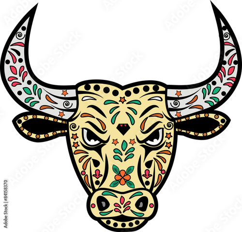 A decorated bull's head
