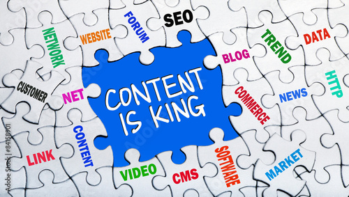 content is king concept with pieces of puzzle showing related ta