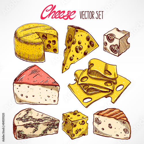 Set with hand-drawn cheeses
