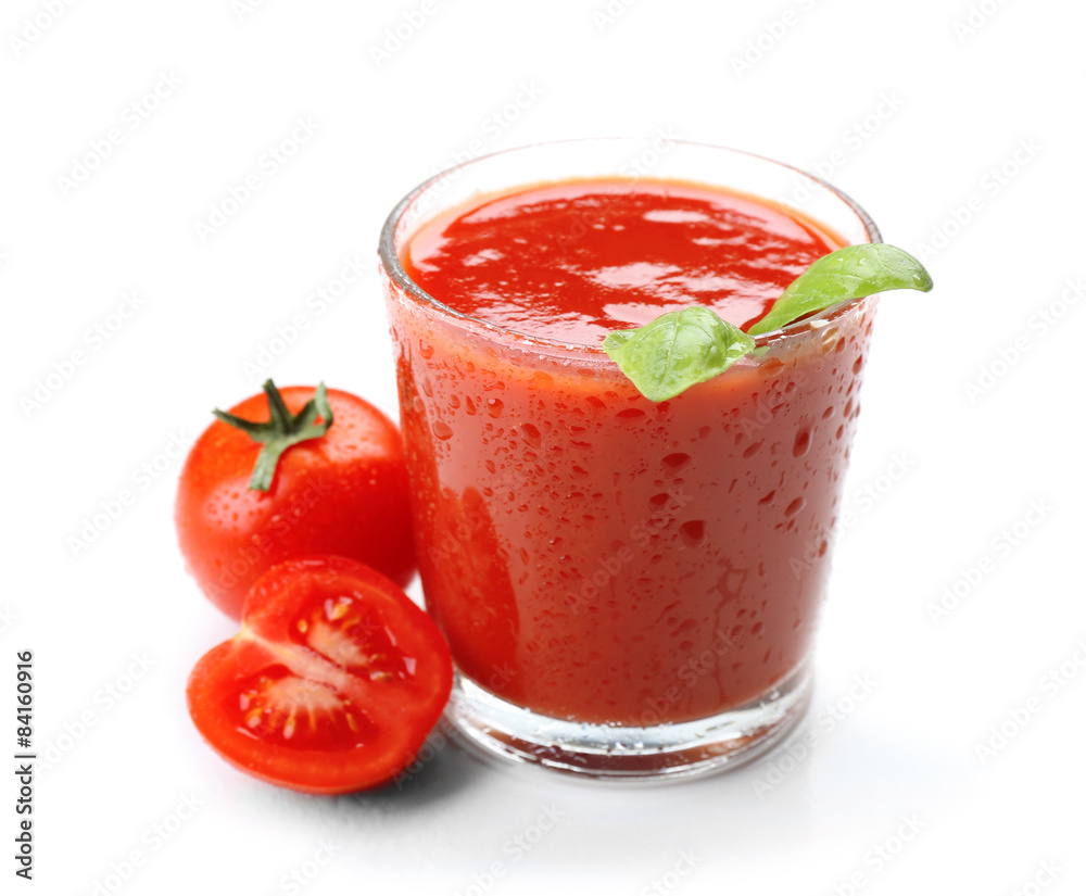 Glass of fresh tomato juice isolated on white Glass of fresh tomato juice isolated on white