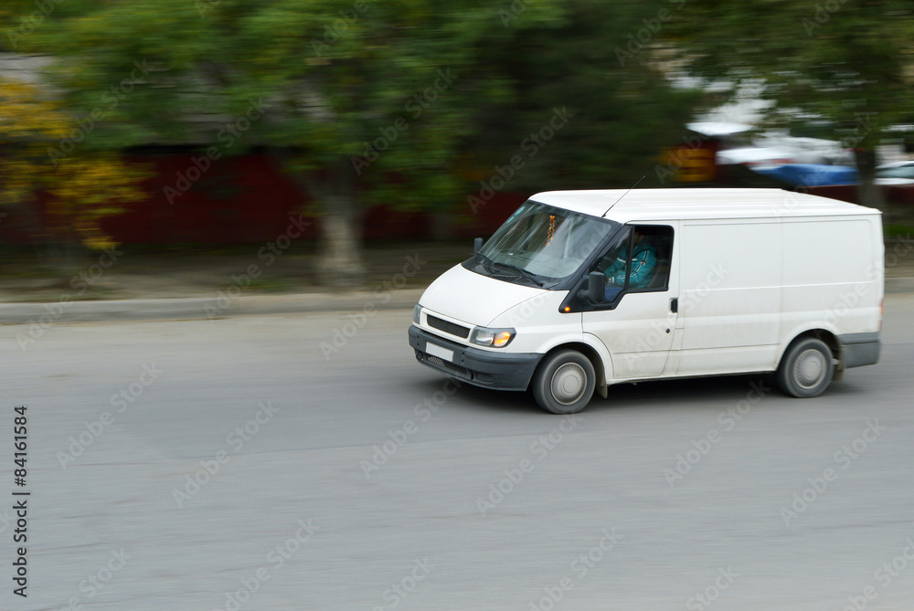 White van in motion