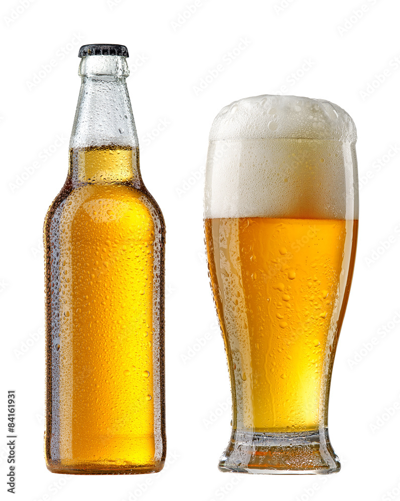 wet beer bottle and glass wet beer bottle and glass