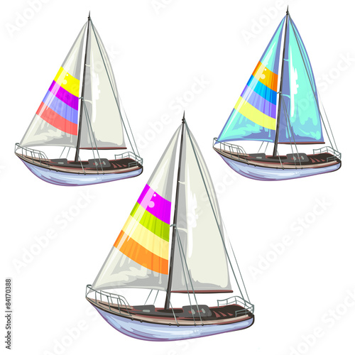 Sailing ship yachts over white background