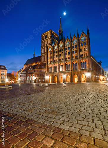 Old Town Hall and St. Nicolas Church in the evening, Stralsund