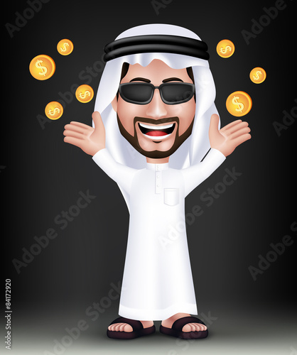 Realistic Smiling Handsome Saudi Arab Man Character in 3D