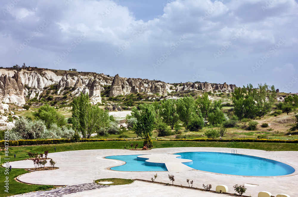 Hotel swimming pool, Goreme, Cappadocia, Turkey