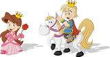 Cartoon princess with a prince riding a horse