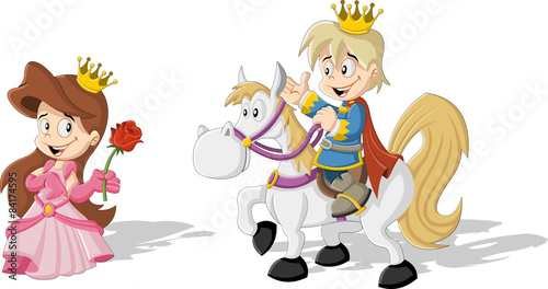 Cartoon princess with a prince riding a horse