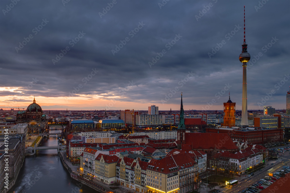 The center of Berlin with the televison tower at dawn