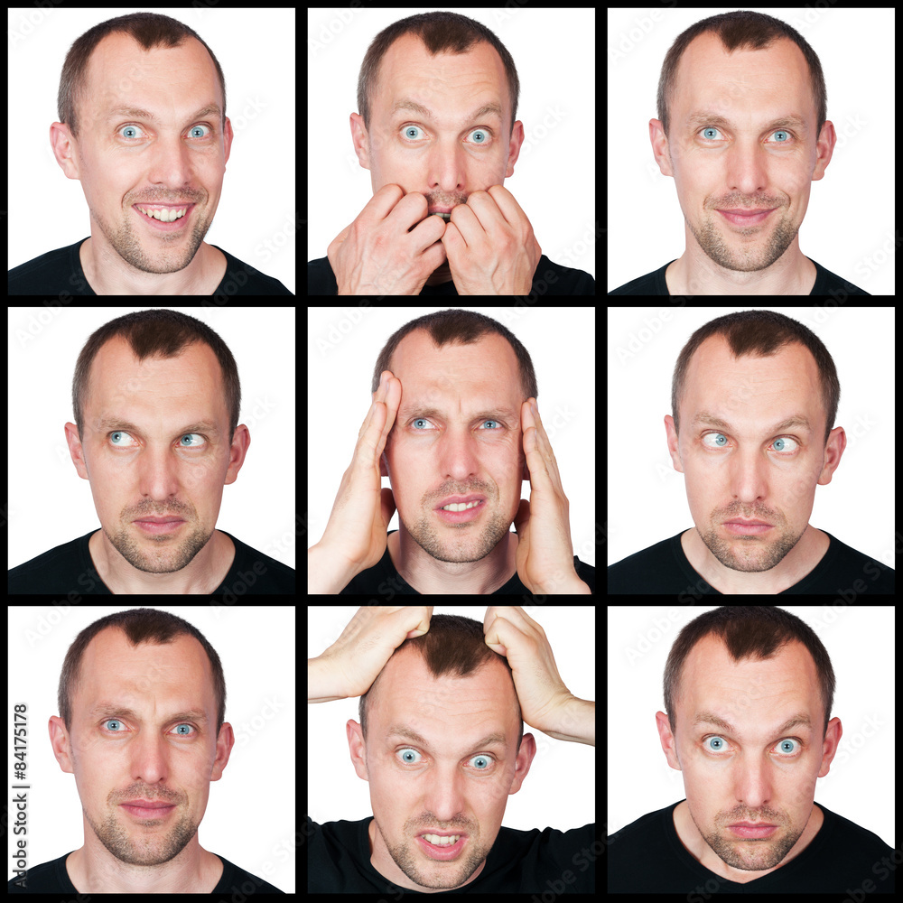 set of emotions of man isolated on white set of emotions of man isolated on white