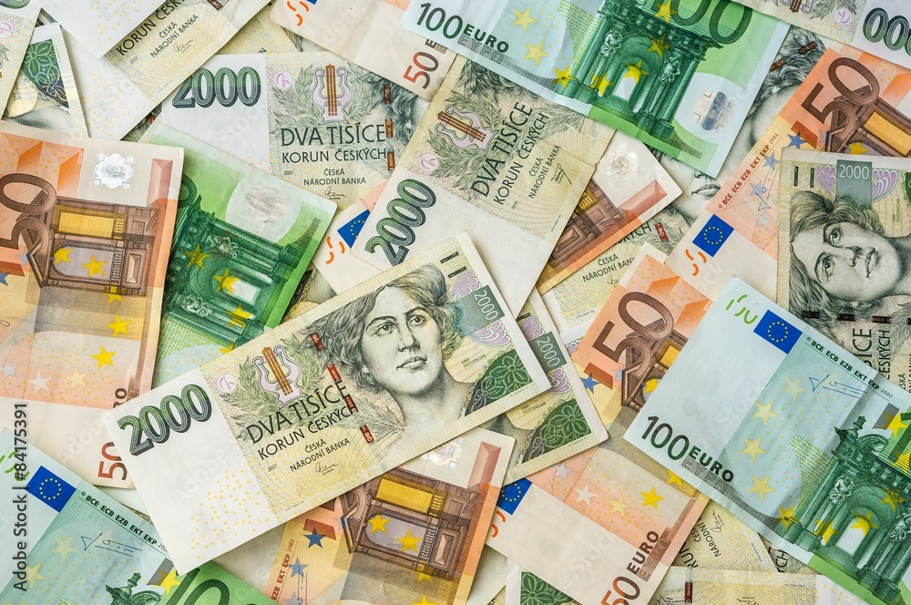 Czech and Euro banknotes background
