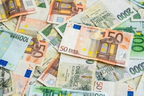 Czech and Euro banknotes background