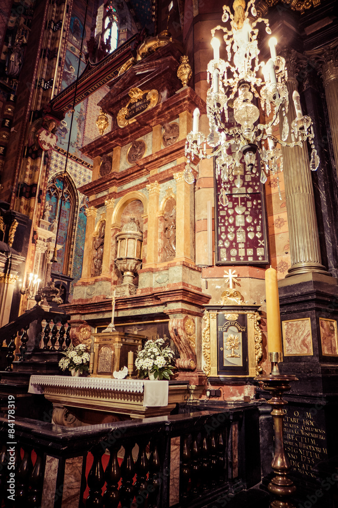 Interior of basilica in Krakow, Poland