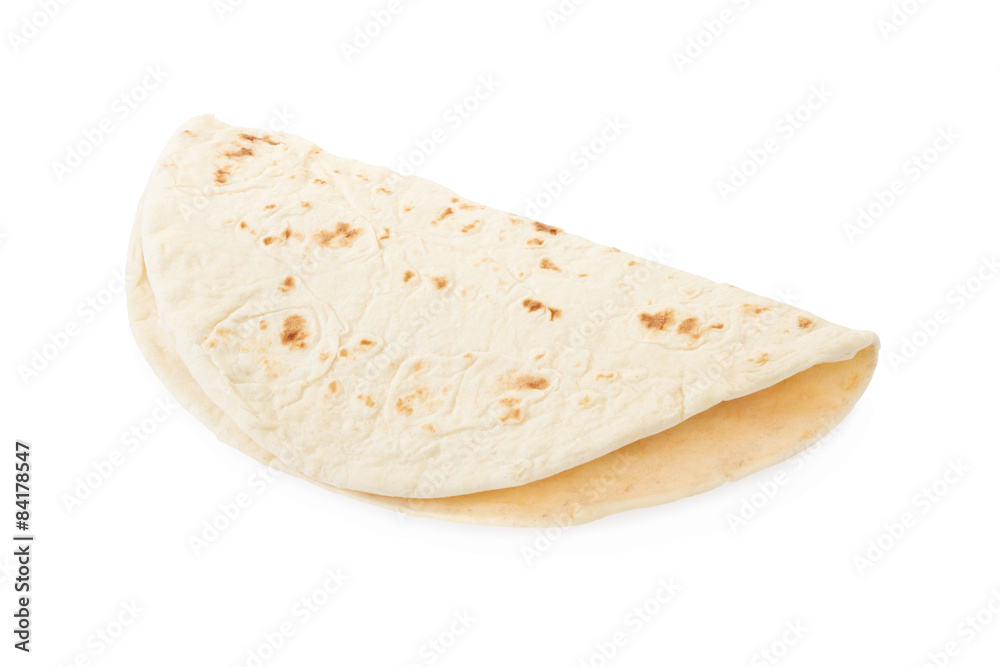 Piadina, tortilla isolated on white, clipping path included