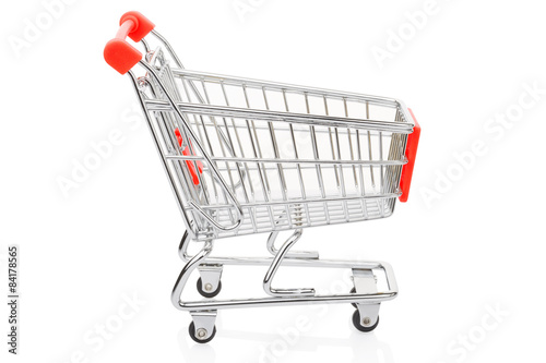 Red shopping supermarket cart on white, clipping path © andersphoto