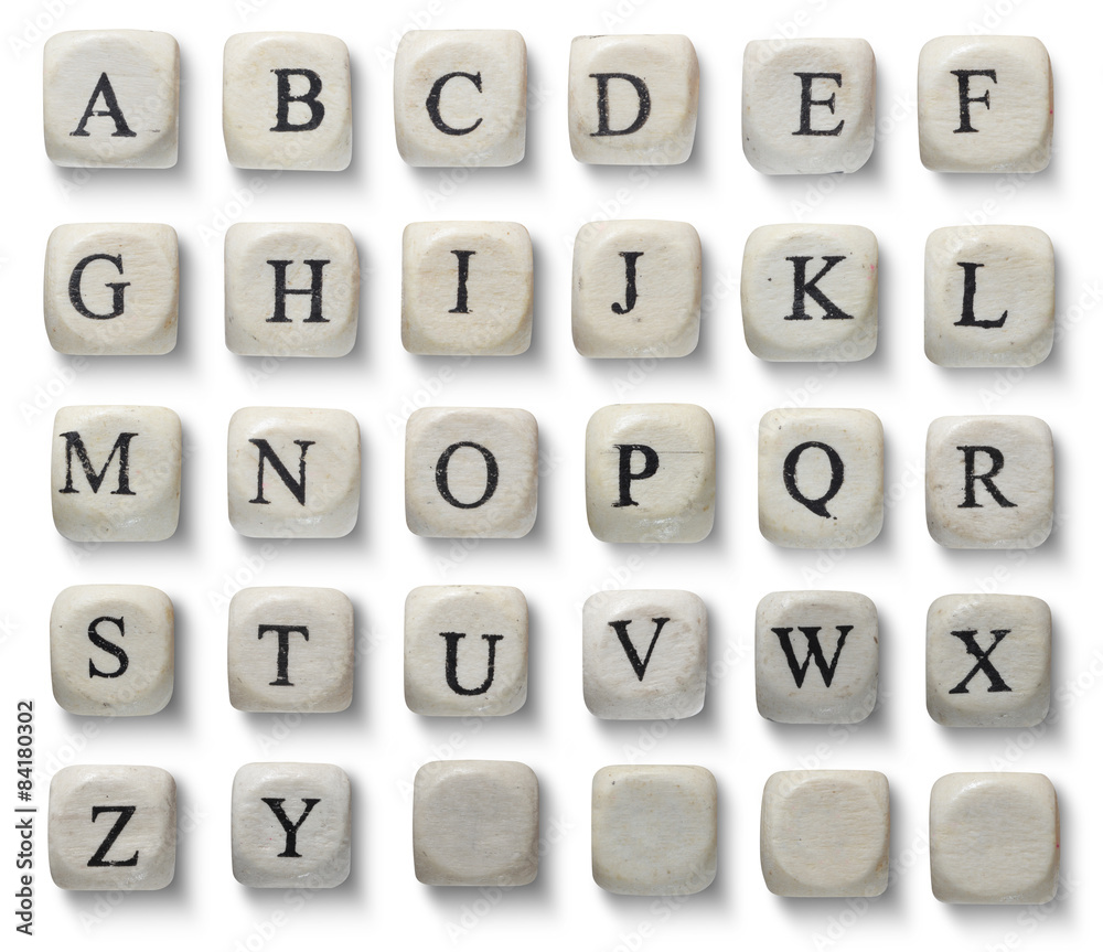 Alphabet letters on wooden pieces, isolated on white. Alphabet letters on wooden pieces, isolated on white.