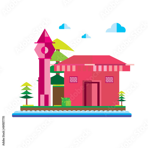 vectors set building clours and white on white back ground