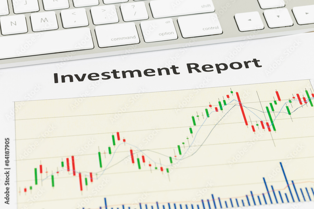 Investment report candle stick chart with keyboard