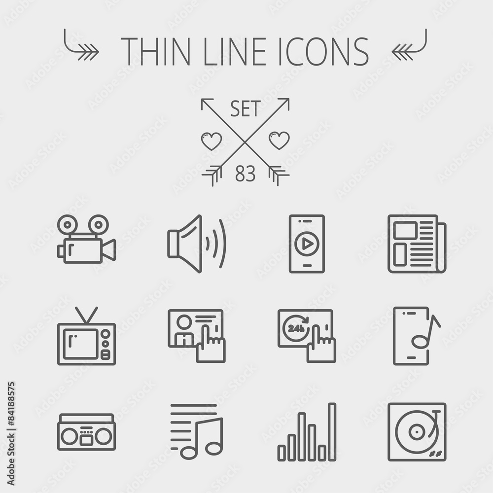Obraz premium Multimedia thin line icon set