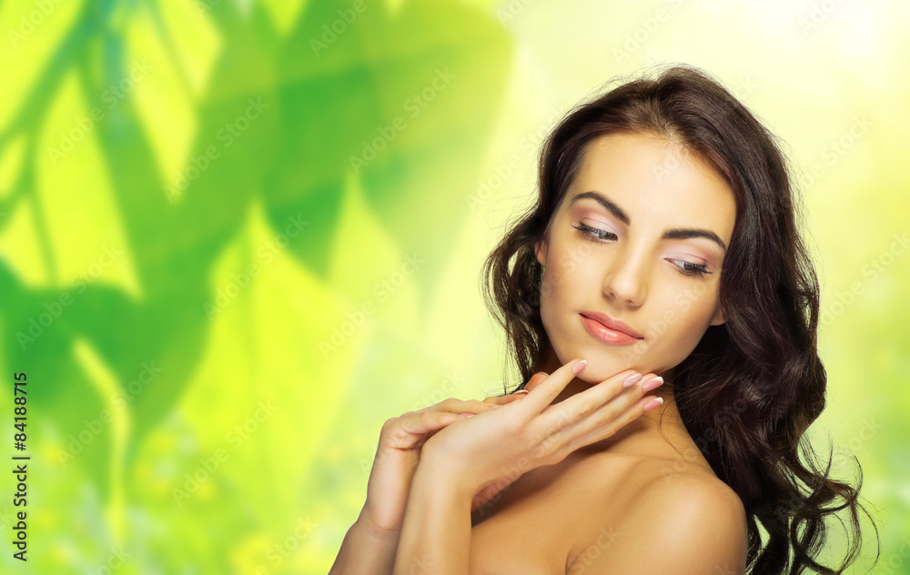 Healthy girl at floral background Healthy girl at floral background