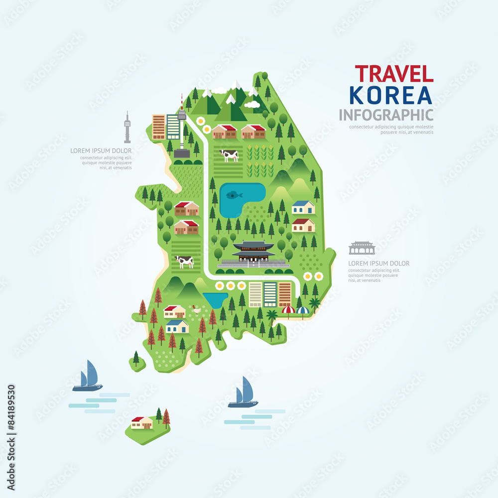 Infographic travel and landmark korea map shape template design. Stock ...