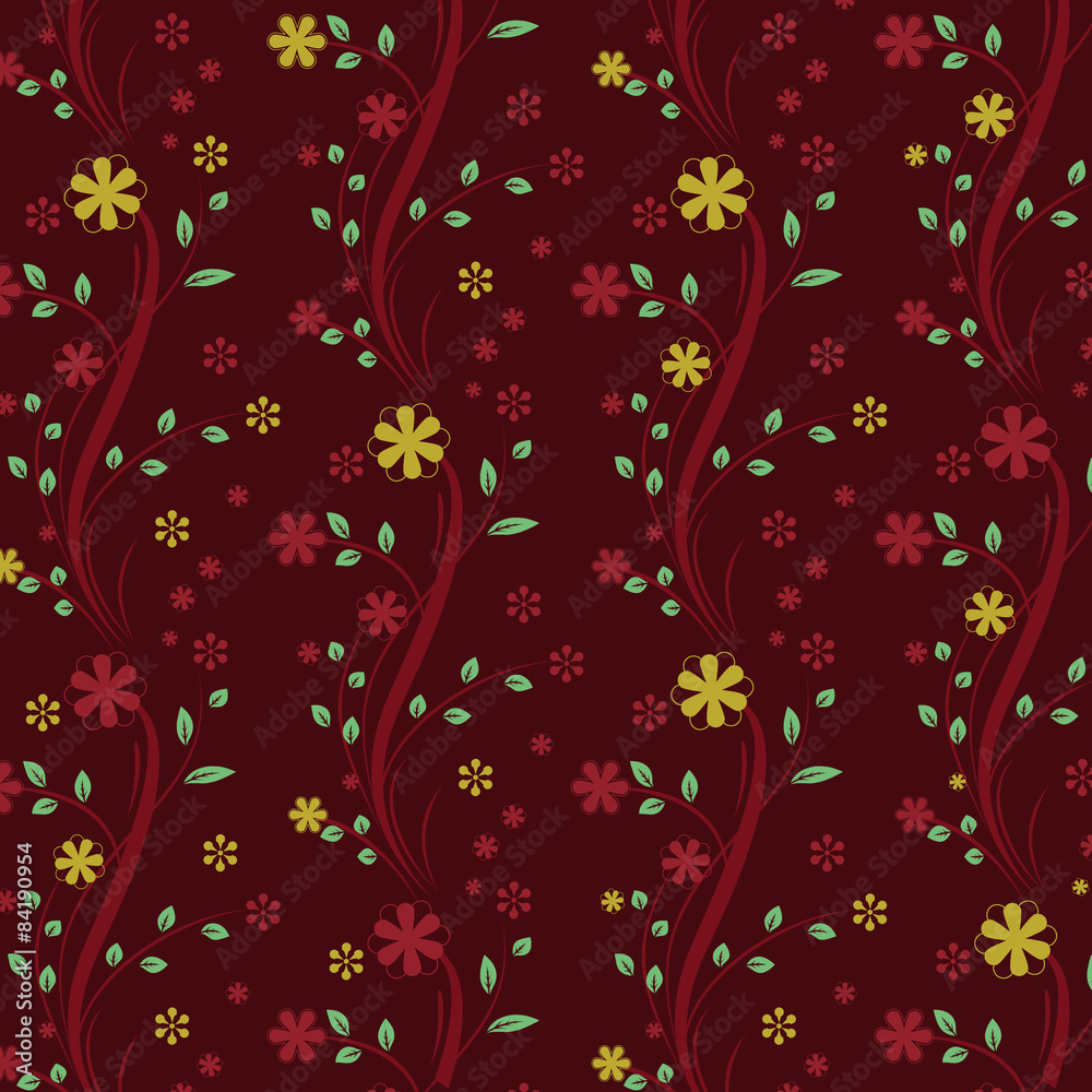 Seamless vector wallpaper with flowers and leaves