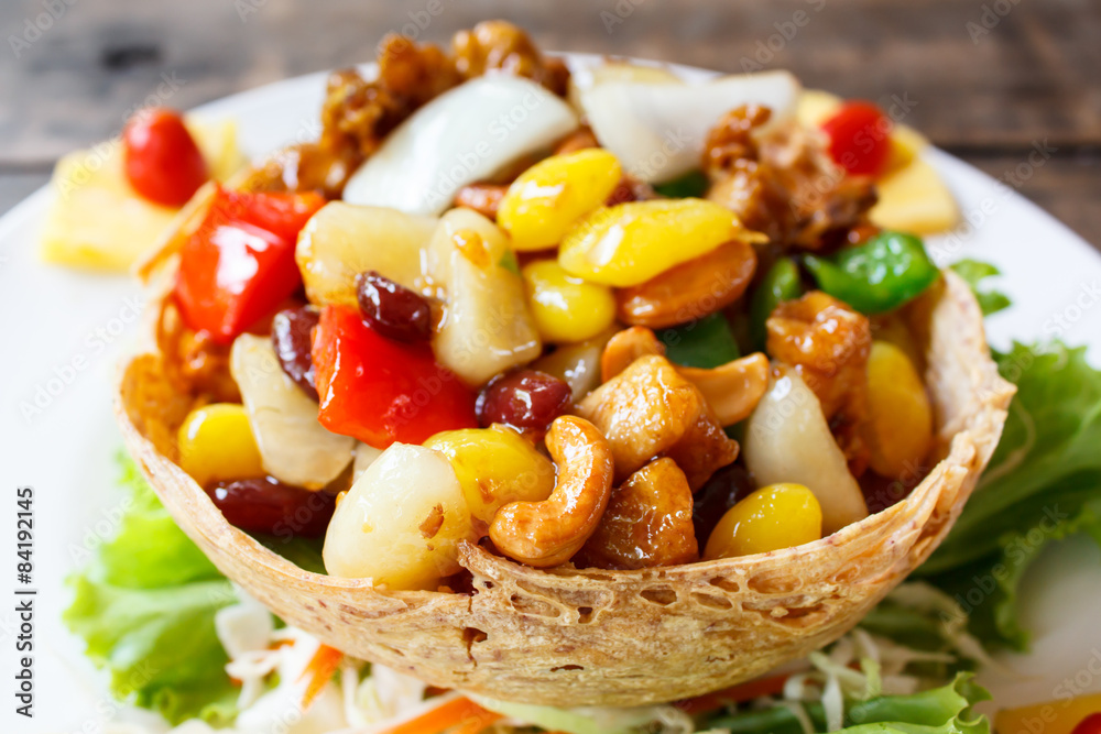 Stir fried chicken with cashew nuts. Stir fried chicken with cashew nuts.