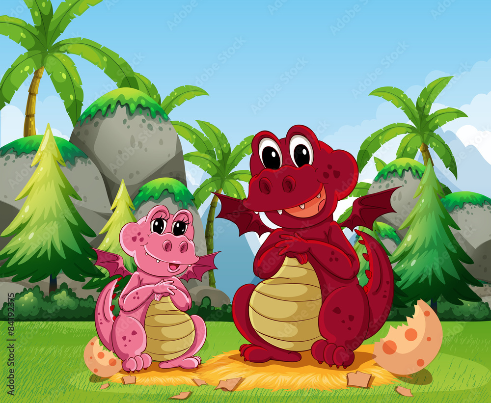 Naklejka premium Dragon family