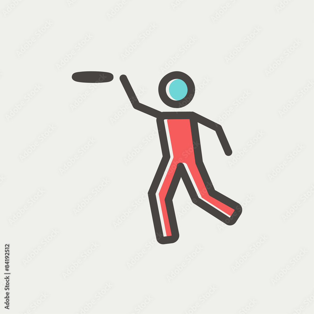 Man catching a flying disc thin line icon Man catching a flying disc thin line icon
